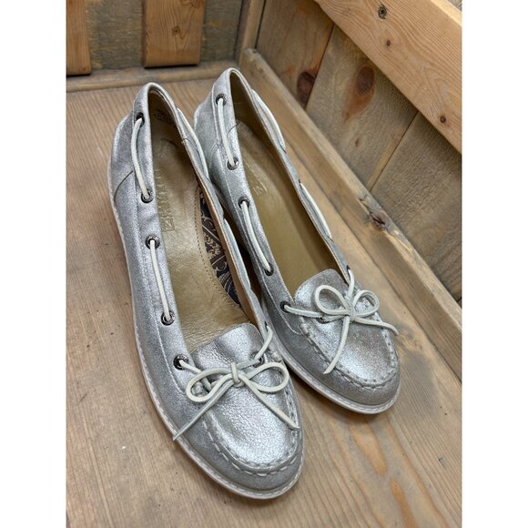 Sperry Womens Metallic Silver Leather Wedge Loafers Size 7.5M - Picture 2 of 9